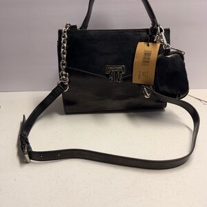 Steve Madden Black Patent Leather Top-Handle Crossbody with Chain Strap